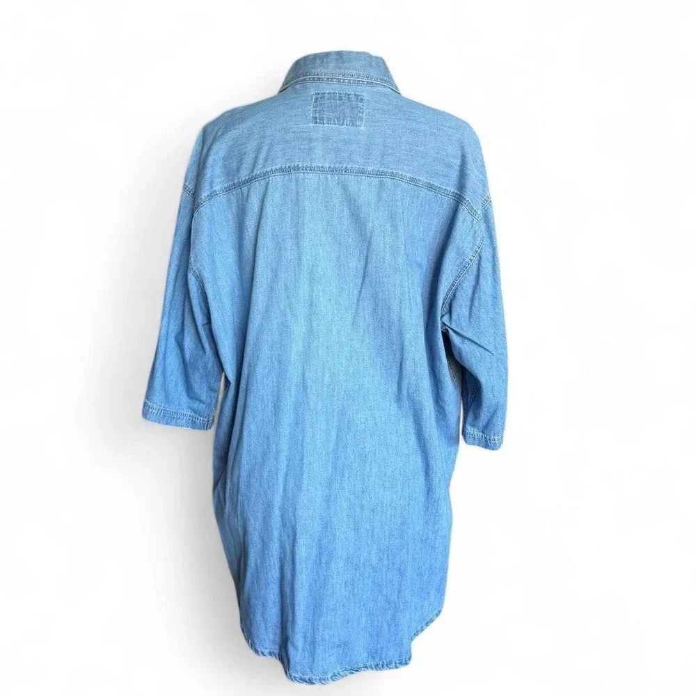 Levis Mens Oversized Denim Button Up Shirt Light Wash Blue Large Short Sleeve
